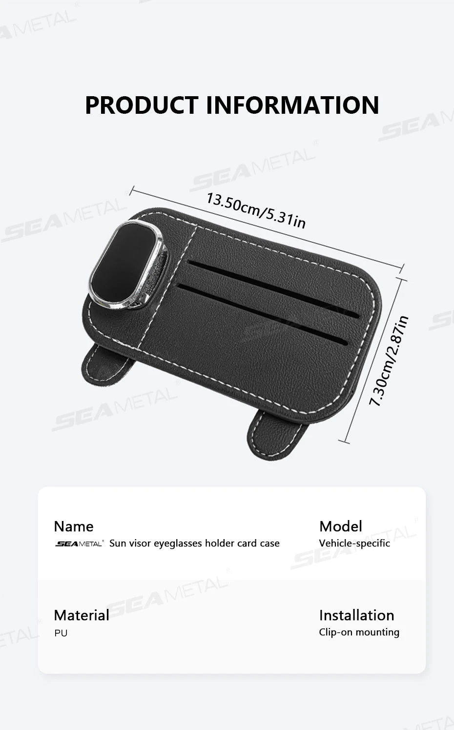 SEAMETAL Car Sun Visor Glasses Clip PU Leather Scratch-Free Sunglasses Holder with Card Storage Bag Universal Eyeglasses Holder