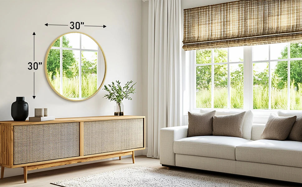 30-Inch Round Gold Framed Wall Mirror with Tempered Glass