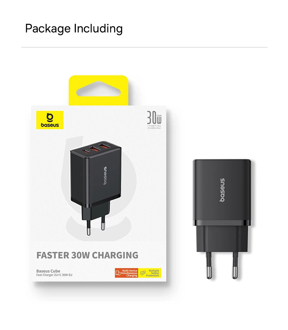 Baseus 30W Gyors Töltő 3-Portos USB-C PD és QC3.0 Fali Adapter
