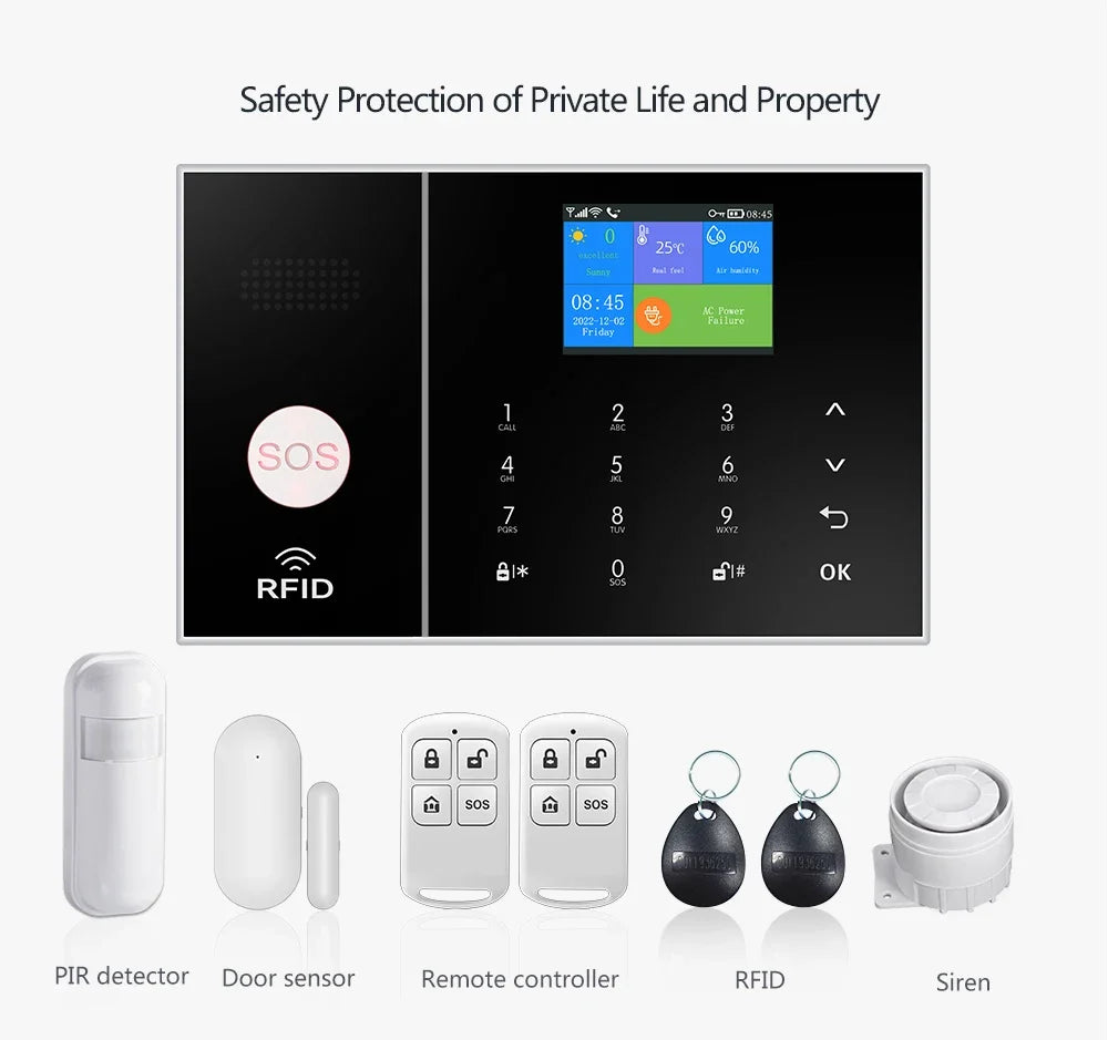 HIVA 4G Security Alarm System For Home WiFi Tuya Smart Life App Control Burglar Alarm Kit Work With Alexa With Pir Door Sensor