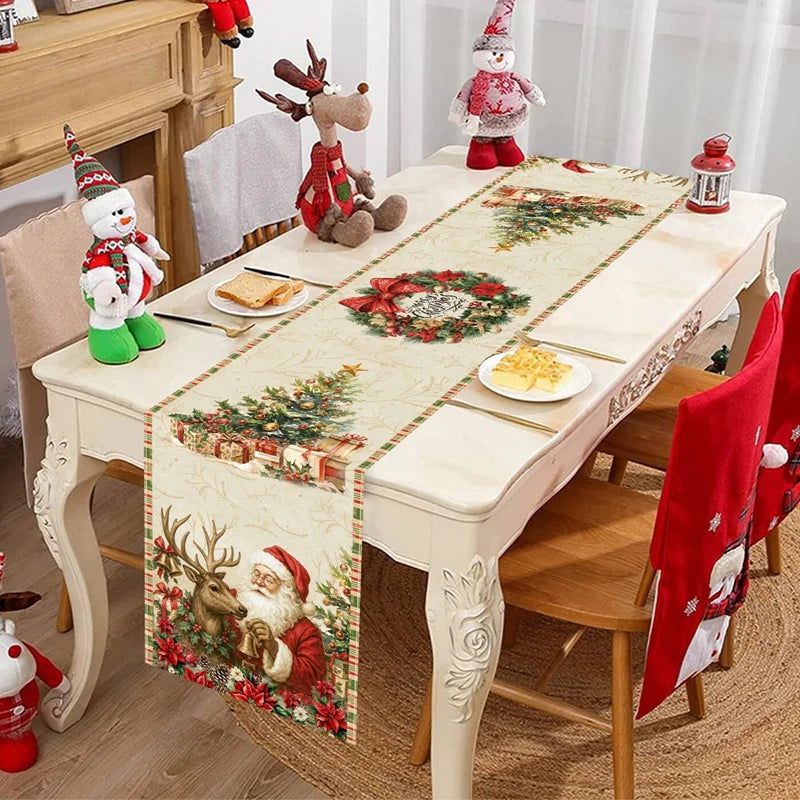 Vintage Christmas Table Runner Retro Santa Claus Table Cover Christmas Decorations For Home 2025 Navidad Noel Gift New Year 2026