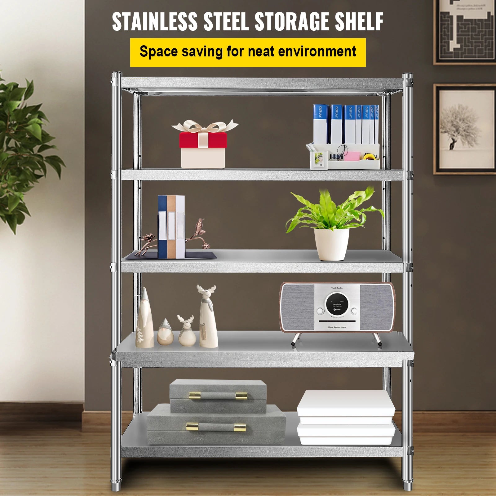 5-Tier Stainless Steel Storage Shelf Heavy Duty Adjustable Rack