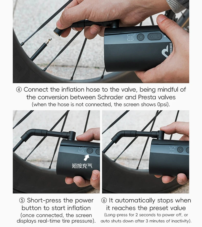 Tragbare elektrische Fahrradpumpe 150 PSI Mini-Inflator mit digitaler Anzeige