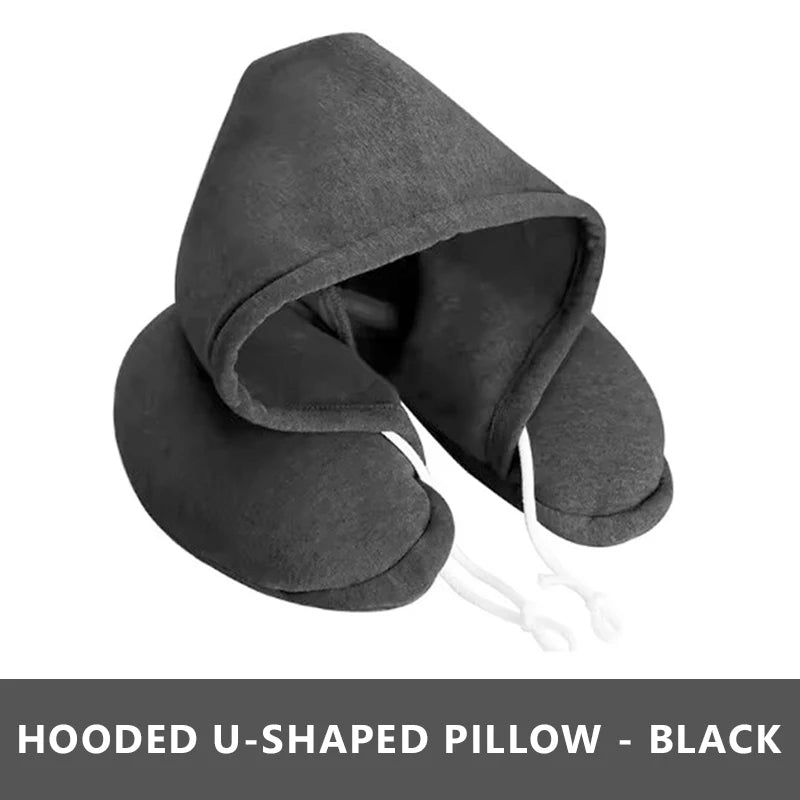 SEAMETAL Portable Neck Pillow for Long Travel U-Shape Neck Rest Pillow with Hood Privacy Protection Passenger Headrest Pillow