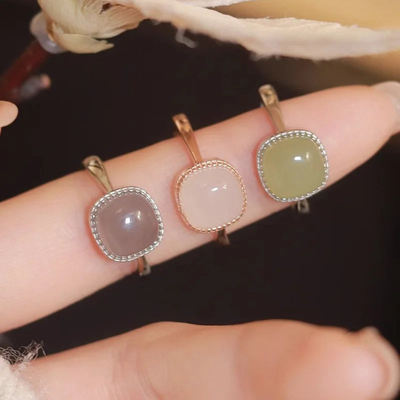 925 Sterling Silver plated Liquid Lava Hetian Jade Bamboo Ring for Women Girl Gift Irregular Vintage Jewelry Dropshipping