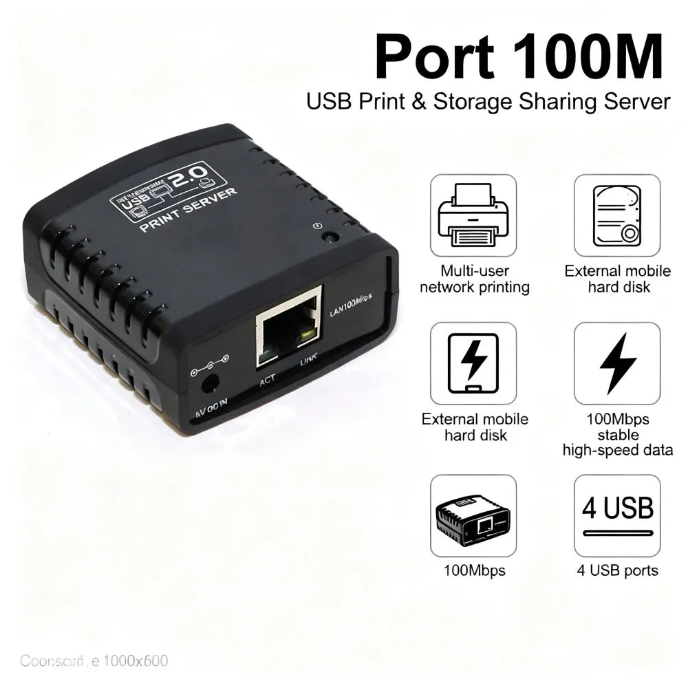 USB 2.0 Ethernet Print Server with LPR