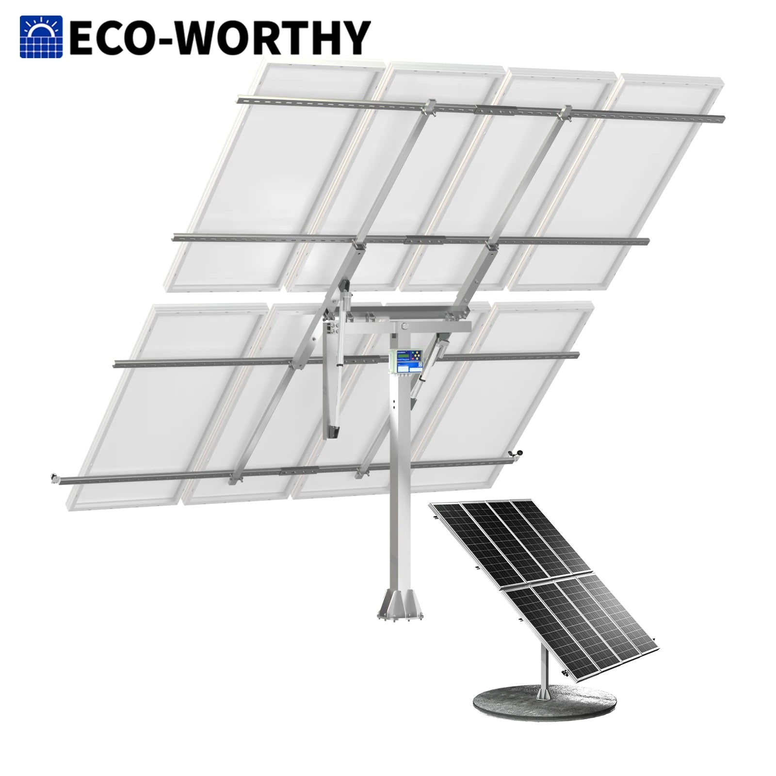 Solcellepanel med dobbeltakse-sporingssystem og controller, +40 % output