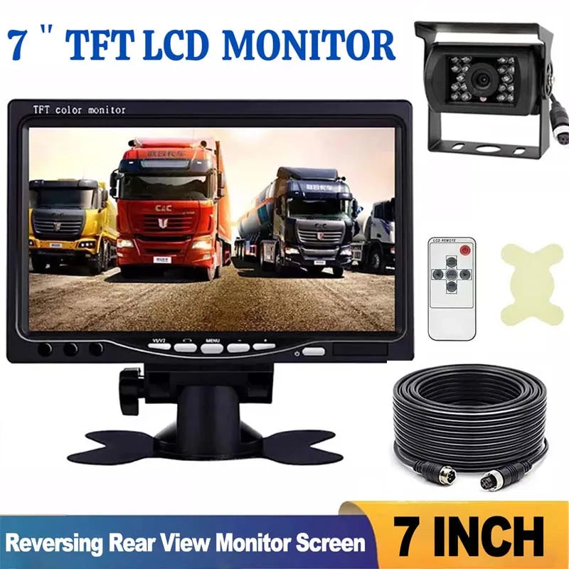 Facile à installer caméra de recul pour véhicule avec écran LCD couleur 7" moniteur de recul 12V/24V allume-cigare pour bus truck pickup lorry