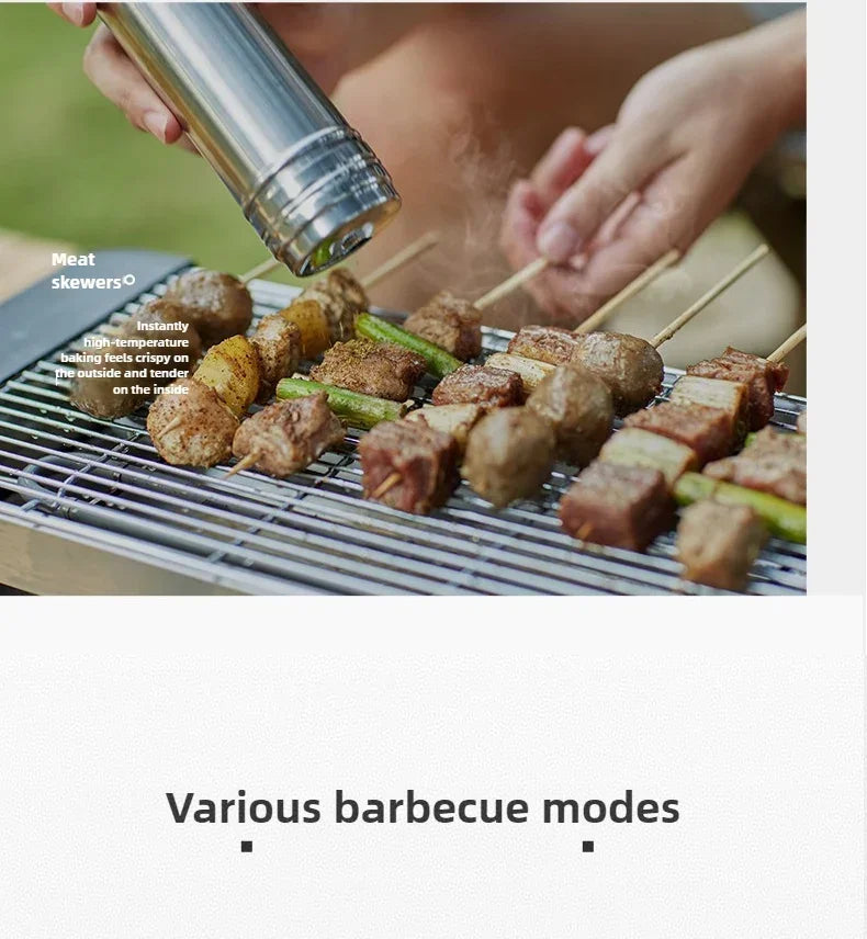Stylish AMERZIS stainless steel electric grill for indoor and outdoor use, 110-130V American plug with temperature control and removable surface brush, ideal for cooking steaks and vegetables