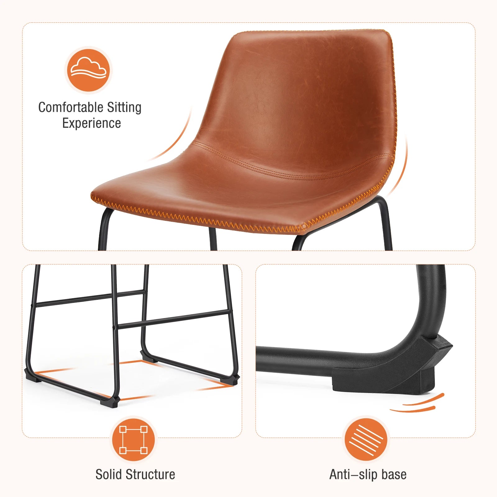 Counter Height PU Leather Bar Stools Set of 2 with Backrest