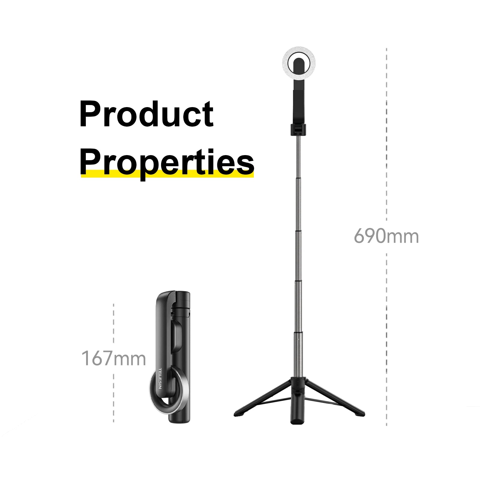 TELESIN Magnetic Selfie Stick Tripod with Remote For Cellphone For iPhone 16 15 14 13 12 Pro Max For HUAWEI XIAOMI SAMSUNG