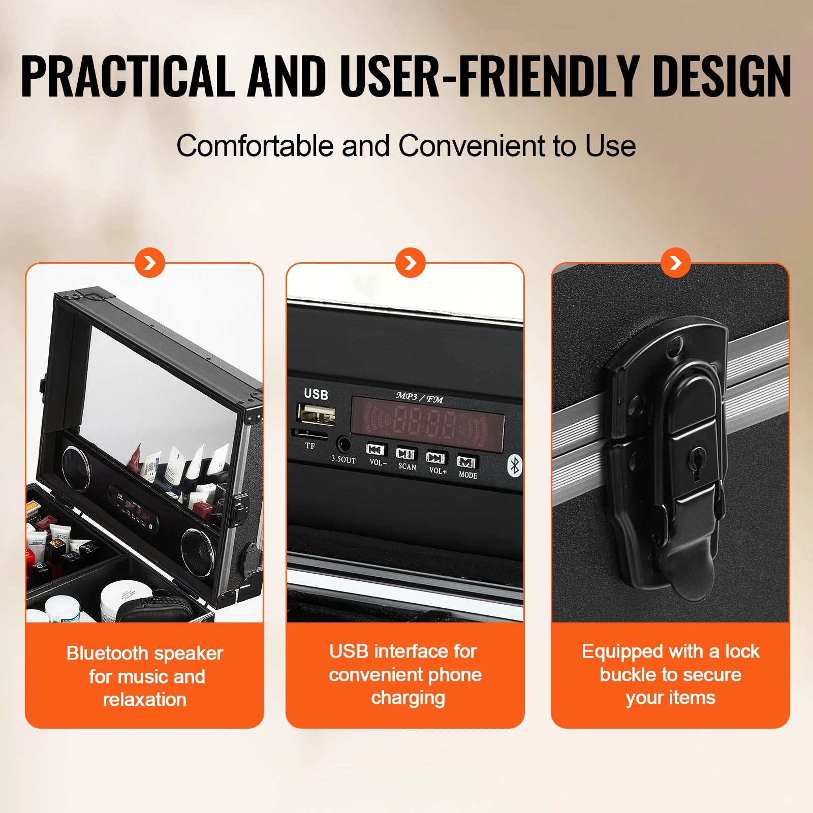 SucceBuy Professional Makeup Train Case Aluminum Cosmetic Case Workbench With Supporting Legs Rolling Makeup Case Extra Large
