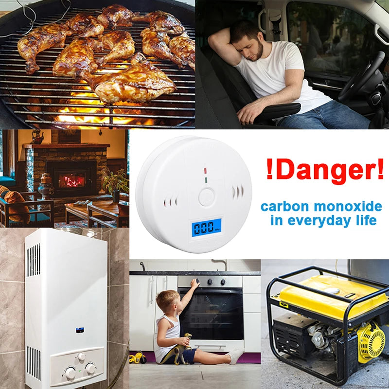 Carbon Monoxide Detector Alarm New Photoelectric Sensor 85dB Sound Warning LCD Digital Display Home Indoor CO Poisoning Siren