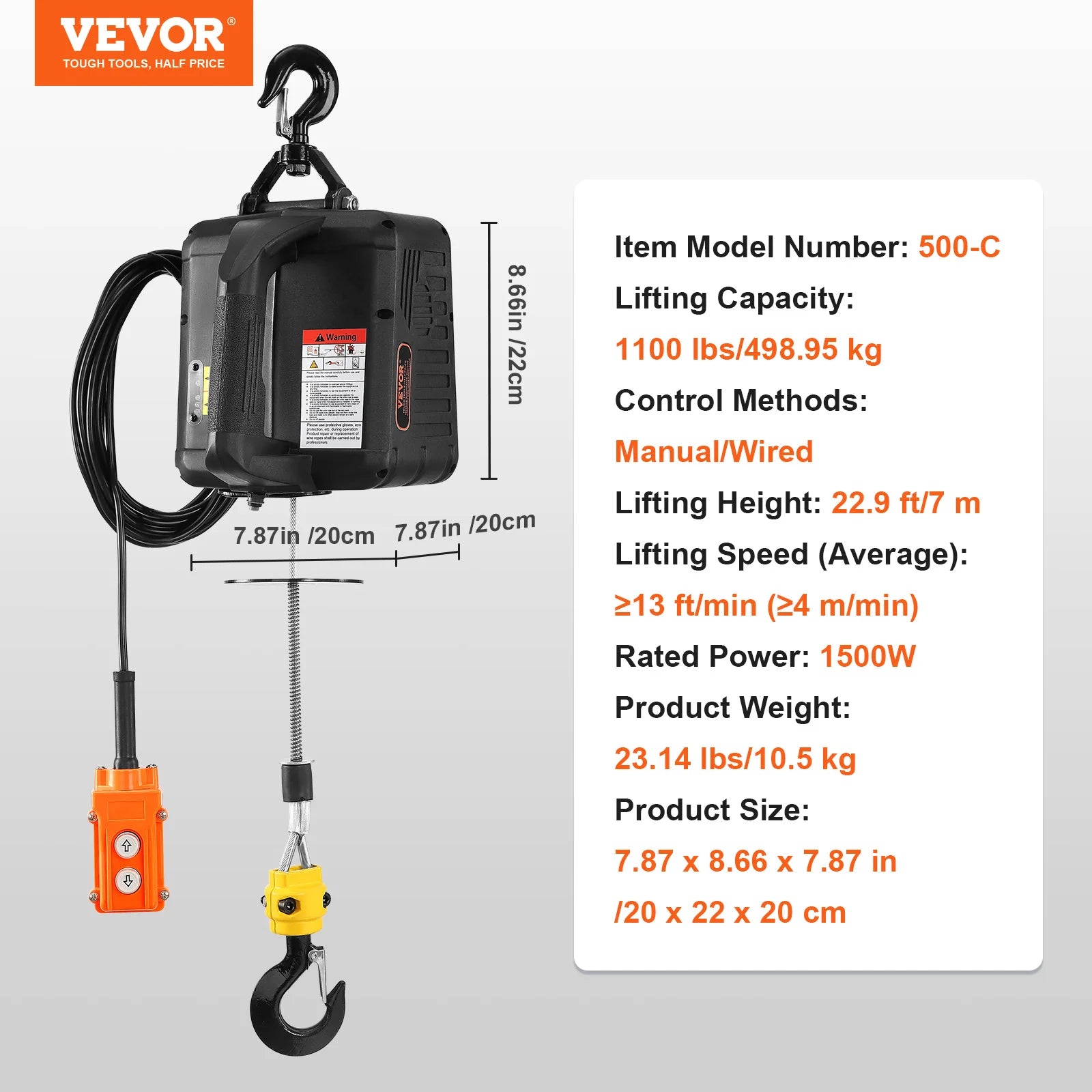 Elektrický navijak 1500W s bezdrôtovým diaľkovým ovládaním, nosnosť 1100 lbs
