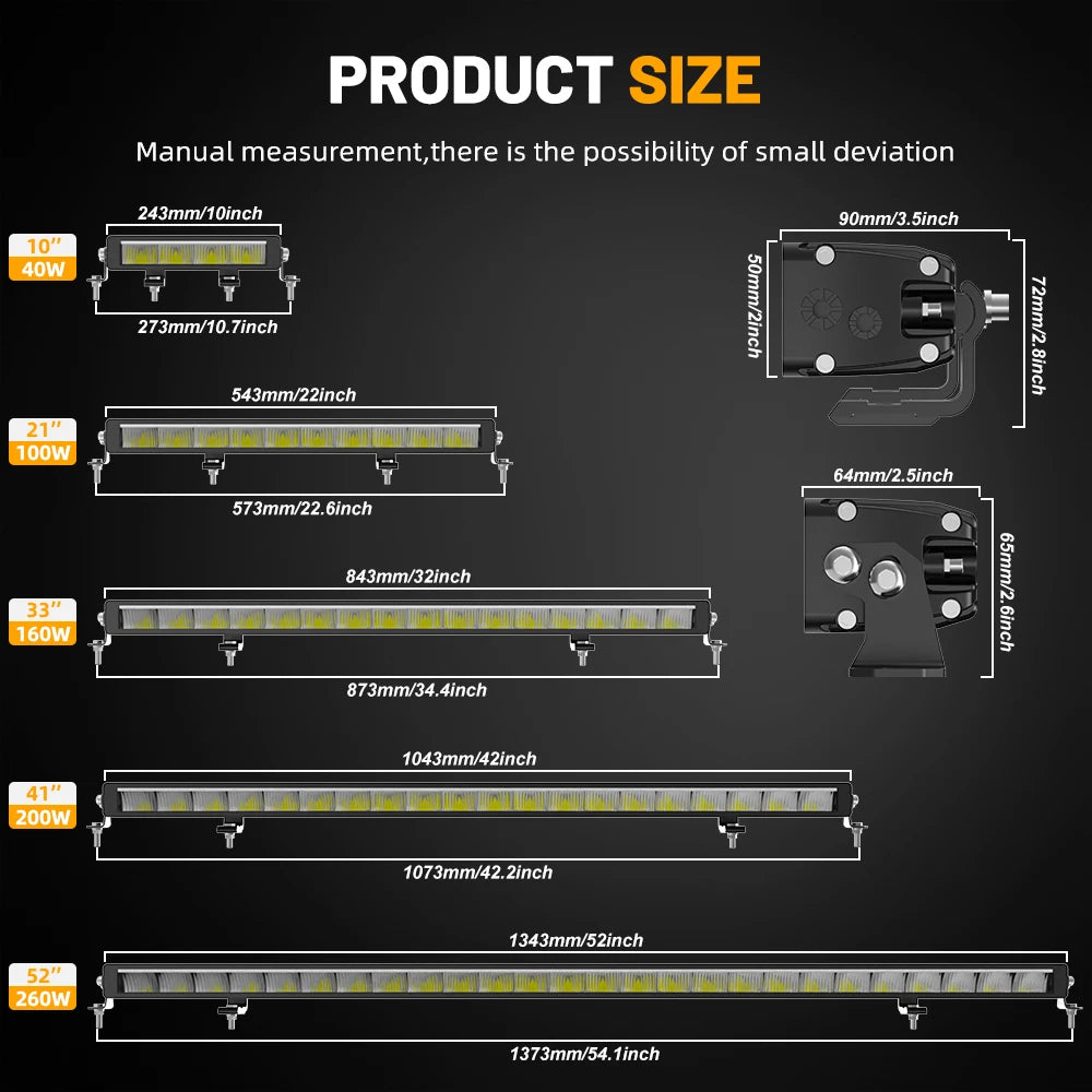 CO LIGHT Нов тънък LED бар 52 инча бял и кехлибарен 42" LED работна лампа 6500K 3500K DRL 30000LM лампа за офроуд шофиране 12V 24V