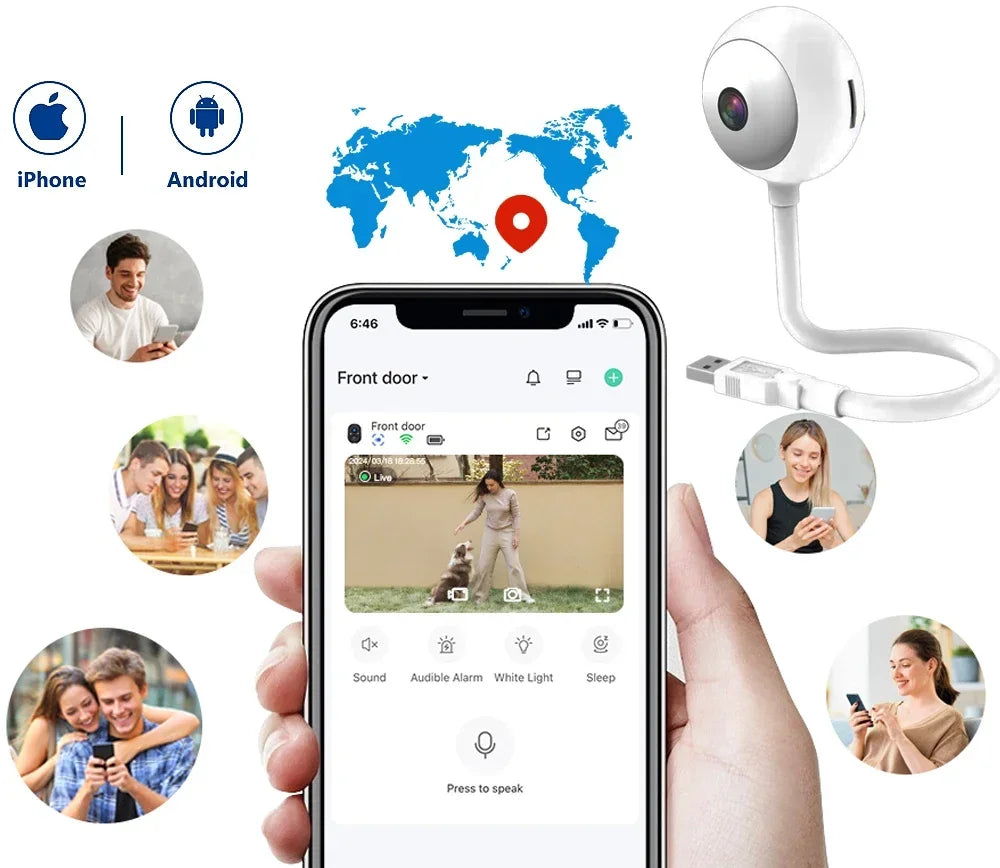 Tuya Indoor USB Light Bulb WiFi Camera 2K 5MP Mini Wireless Security IP Camera IR Color Night Vision Smart Life Baby Monitor Cam