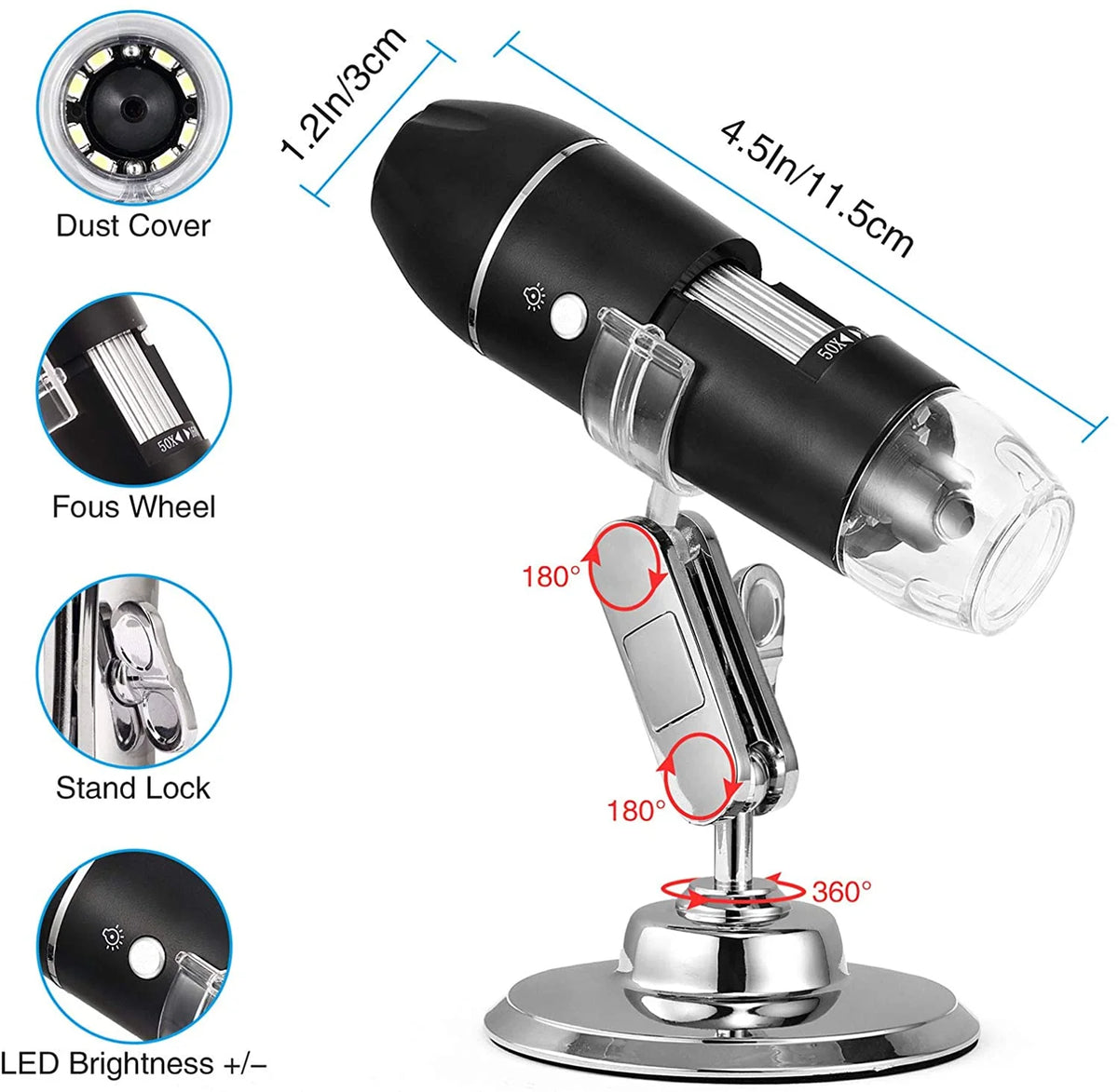 Digital Microscope & Stand, X4D USB or W01/W05 Wi-Fi