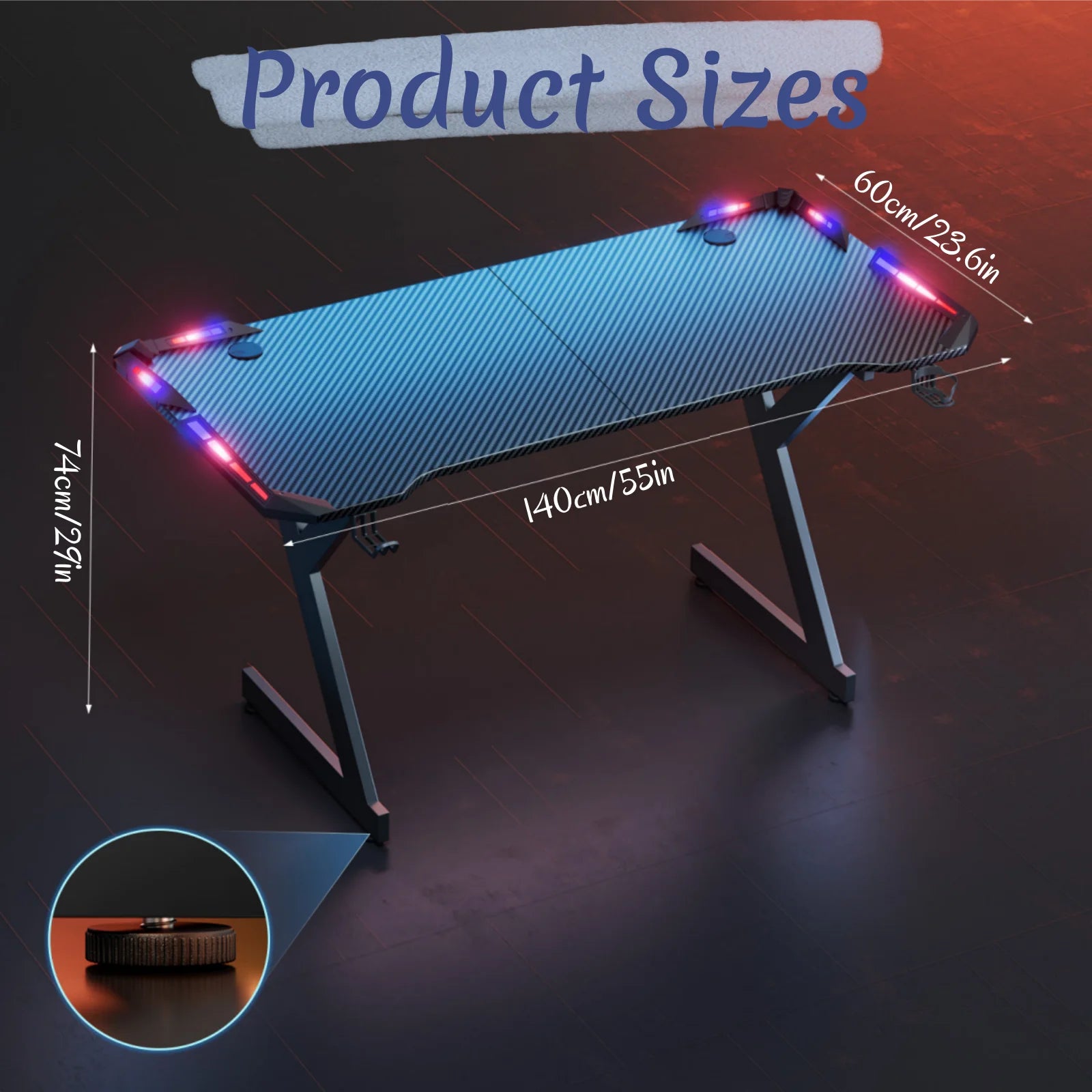 Y-Shaped RGB Gaming Desk with Cup Holder and Headphone Hook