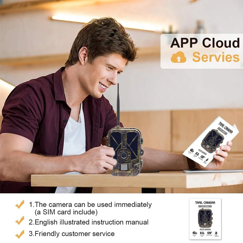 4K 30fps Live Stream APP Clould Service Hunting Trail Camera 8*1.5V AA Battery 4G 30MP 940nm Night Vision Cameras HC940PRO