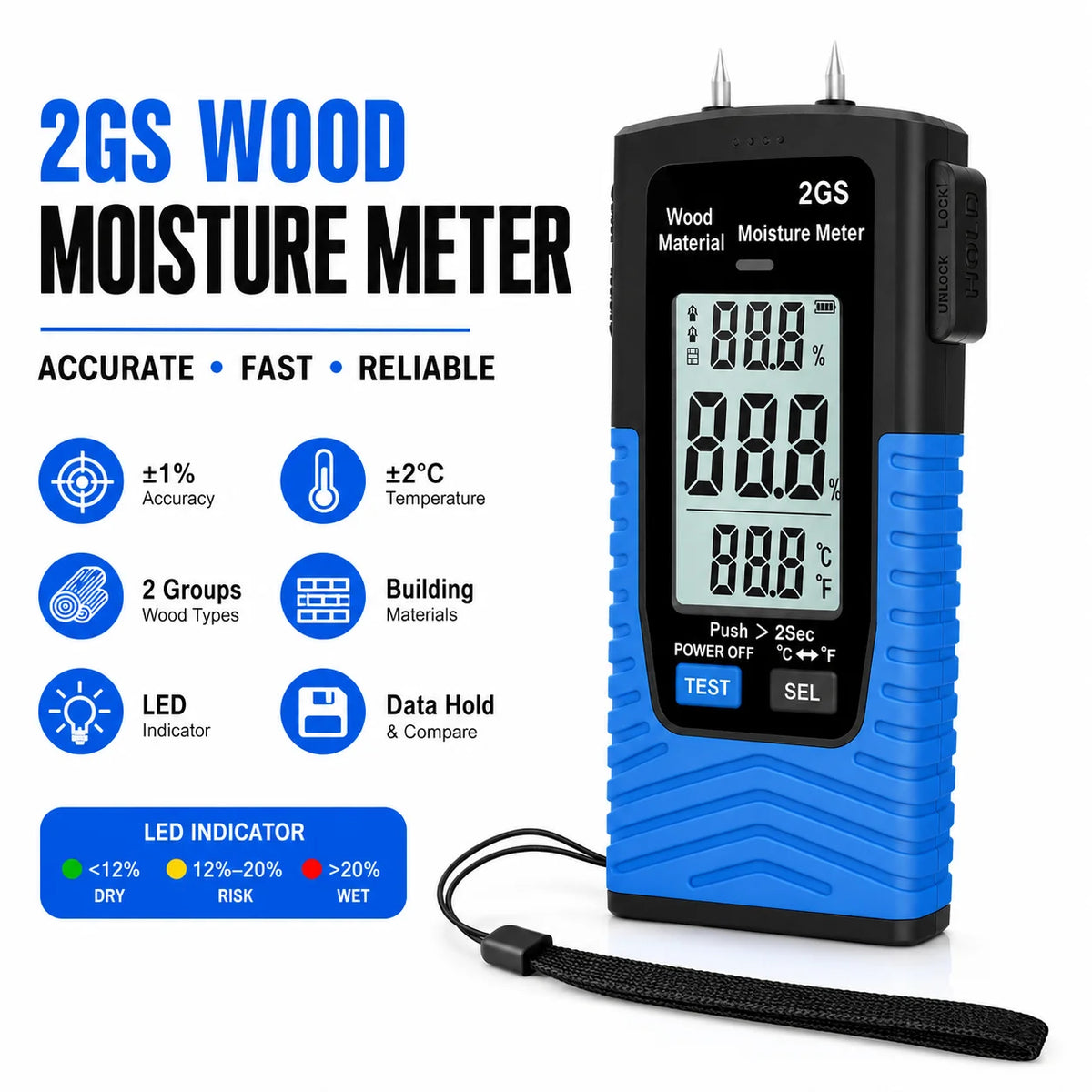 Digital Pin Moisture Meter for Wood and Building Materials