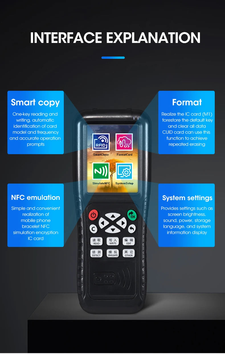 NFC Smart Card Reader Writer RFID Copier 125KHz 13.56MHz USB Fob Programmer Copy Encrypted Key With Voice Broadcast X100