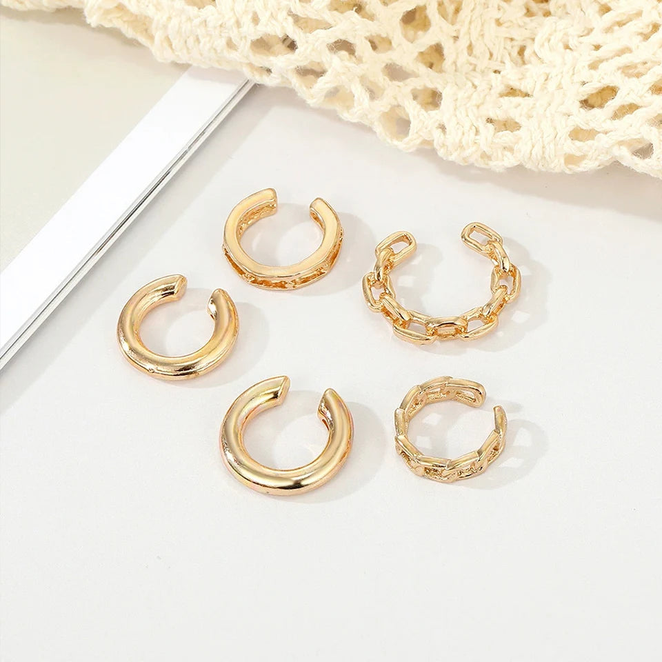 Chic Gold Color Leaves Ear Cuff Black Non-Piercing Ear Clips Fake Cartilage Earrings Clip Earrings For Women Daily Jewelry