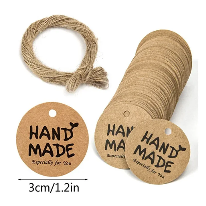 Ručne vyrobené ďakovné darčekové štítky – sada 100 kusov kraftového papiera