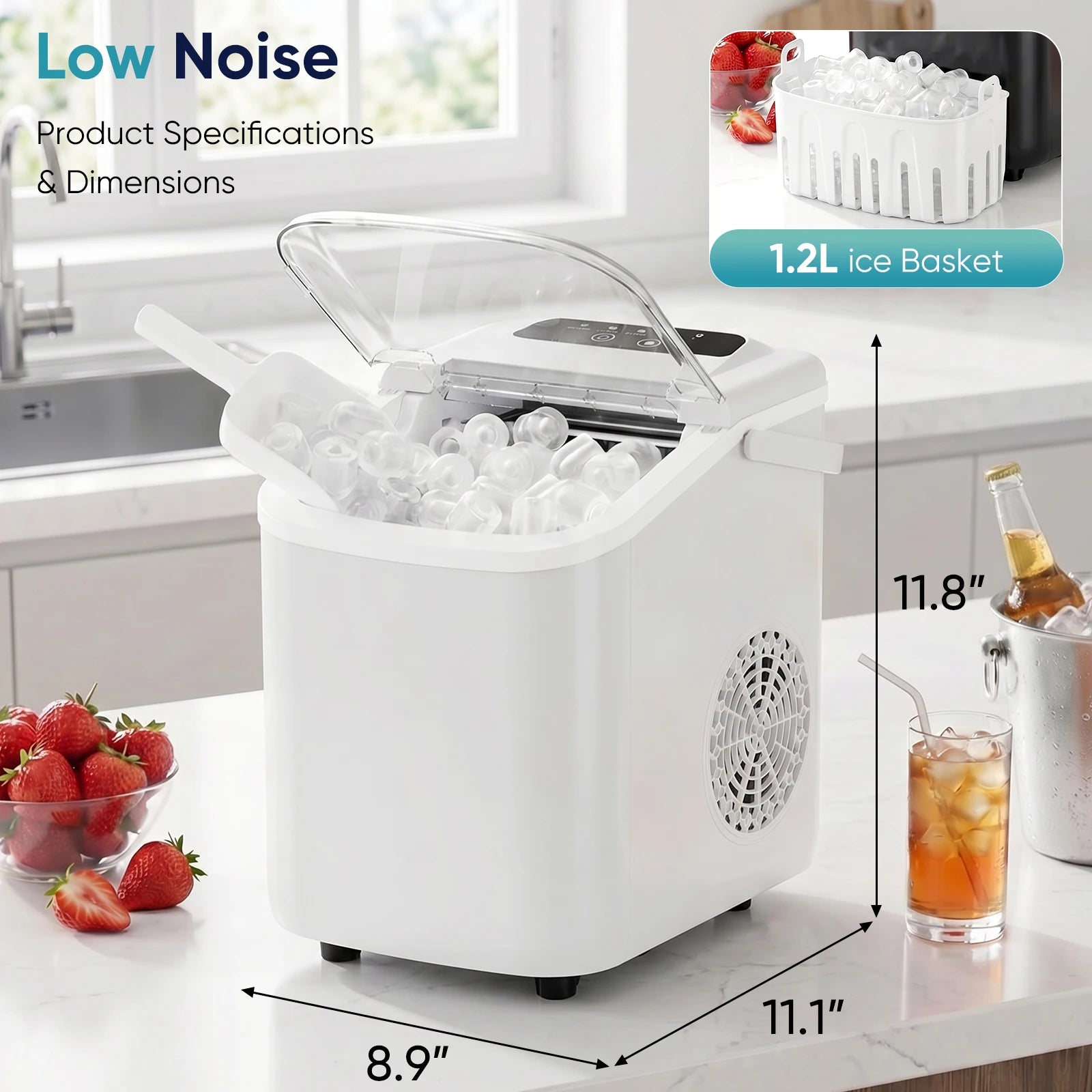 Portable Countertop Ice Maker – 9 Cubes in 6 Minutes, 26lb Daily