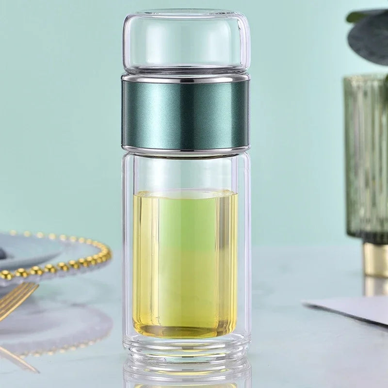 Double Layer Borosilicate Glass Tea Bottle with Filter