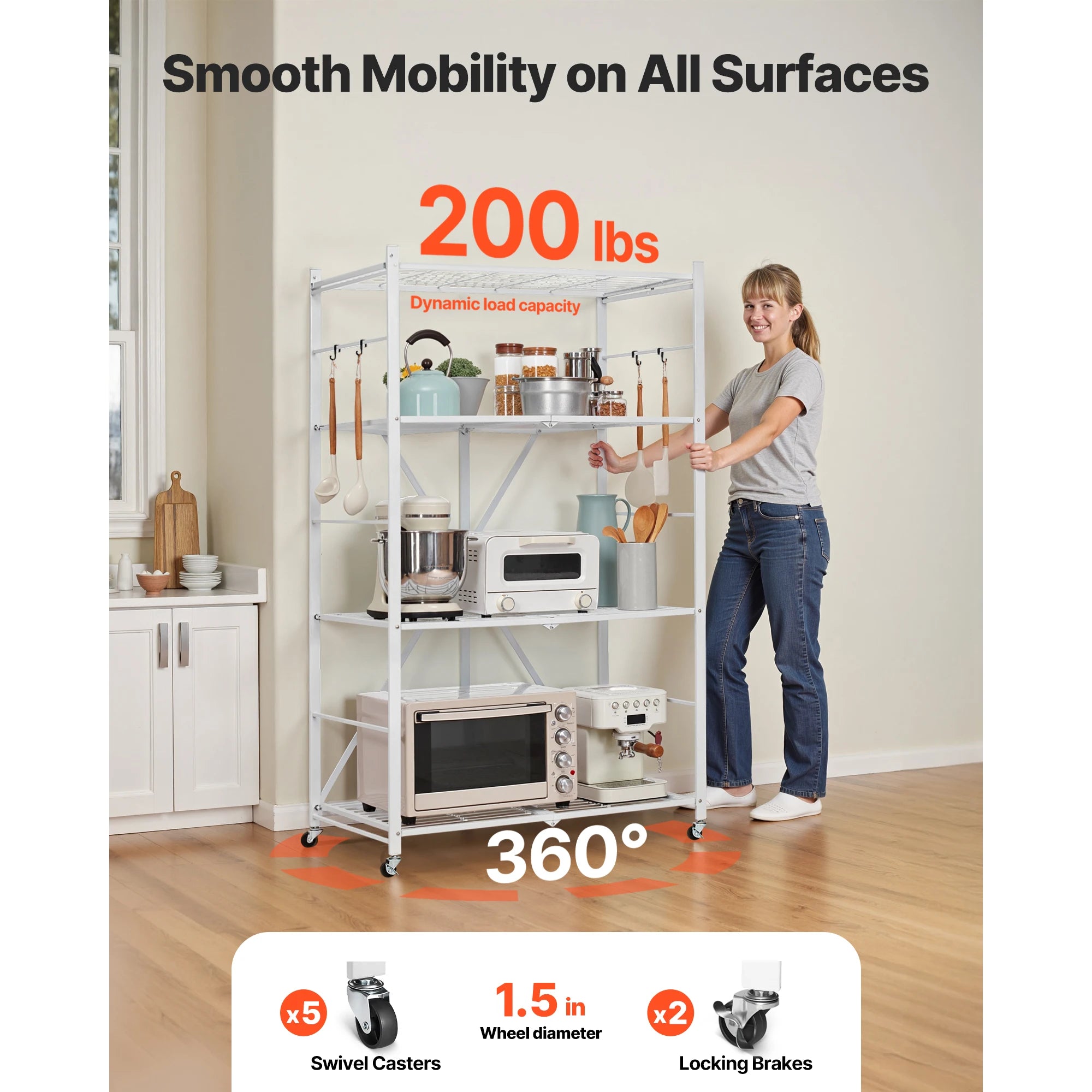 Foldable Metal Storage Shelf with Wheels Heavy Duty Garage Rack