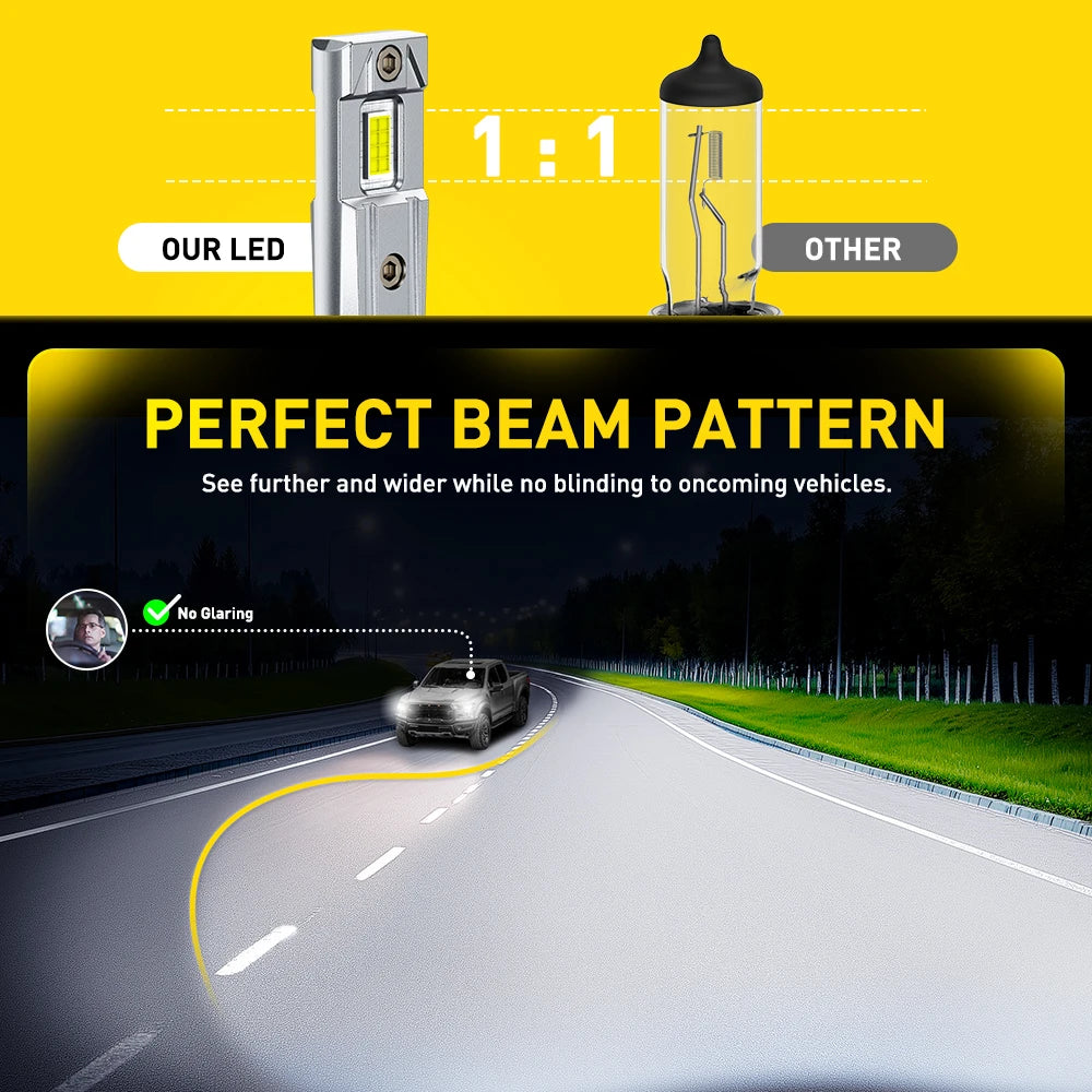 AUXITO Upgraded H11 H8 LED Headlamp Bulbs Canbus No Flickering Car High Low Beam Turbo 9005 HB3 9006 HB4 LED Headlight 30000LM
