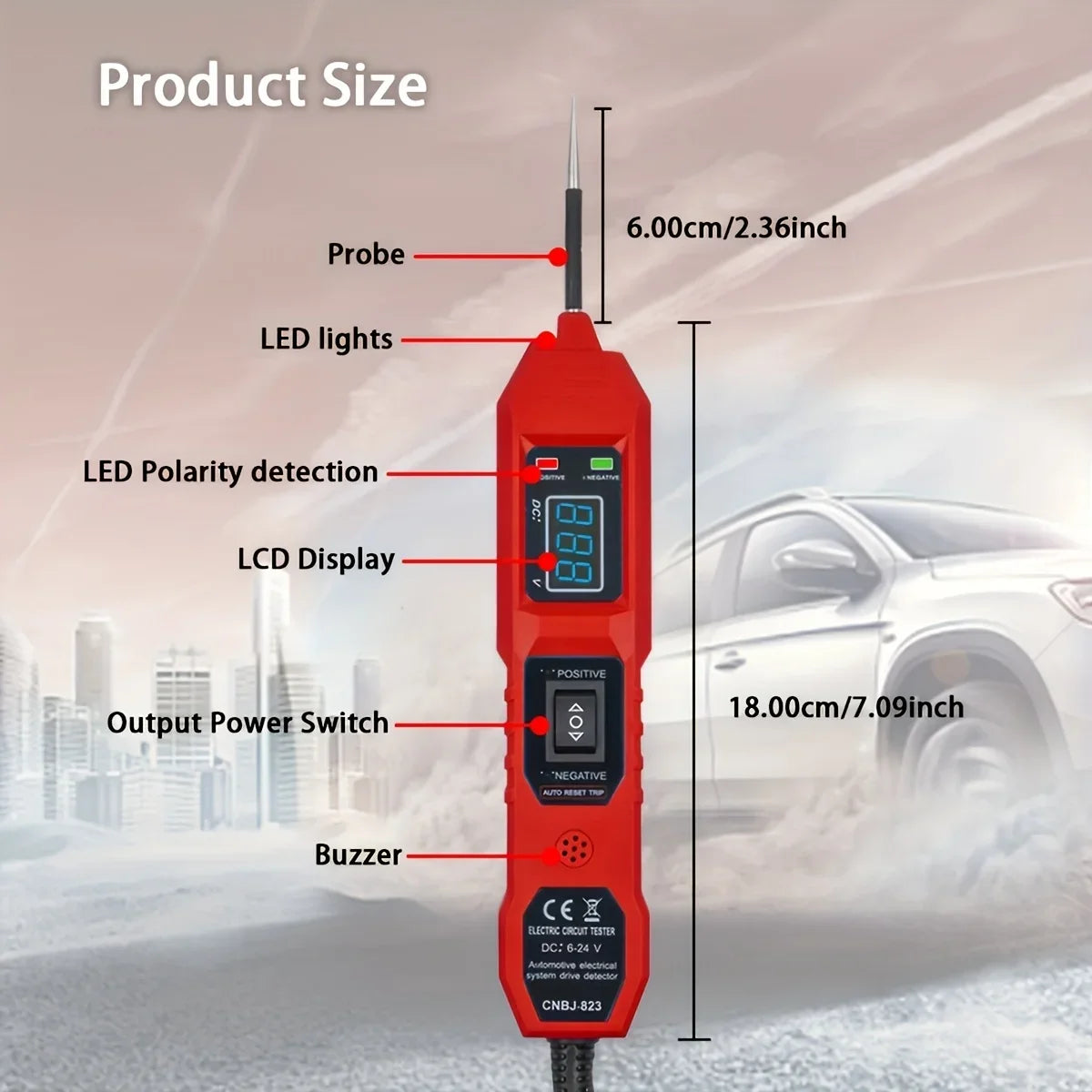 Smart Car Circuit Tester 823, s LED zobrazením napätia - napájanie USB, kompatibilné s vozidlami 3,5–36 V DC