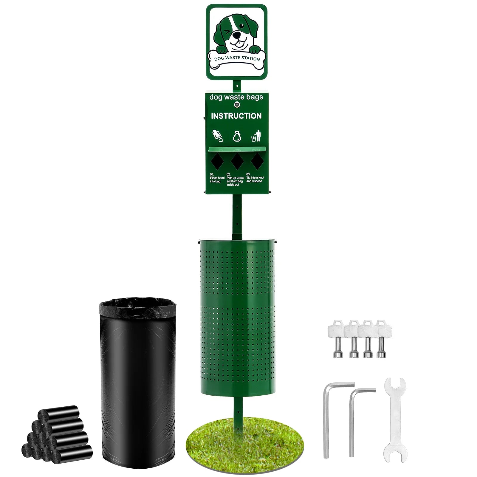 SucceBuy Hundekot-Station mit Handwaschflasche, Hundekot-Station mit Beutelspender, Hundekot-Entsorgungssystem für Outdoor-Bereich