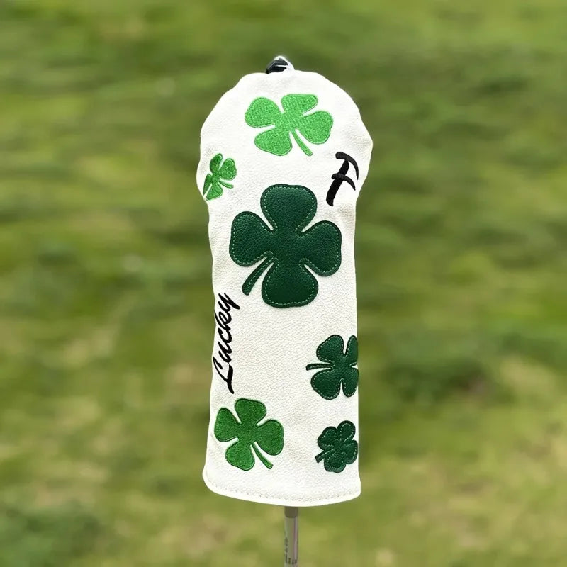 Elegantes capas para cabeças de tacos de golfe com trevo - resistentes, brancas, com desenho de trevo de quatro folhas verde, protetores para tacos