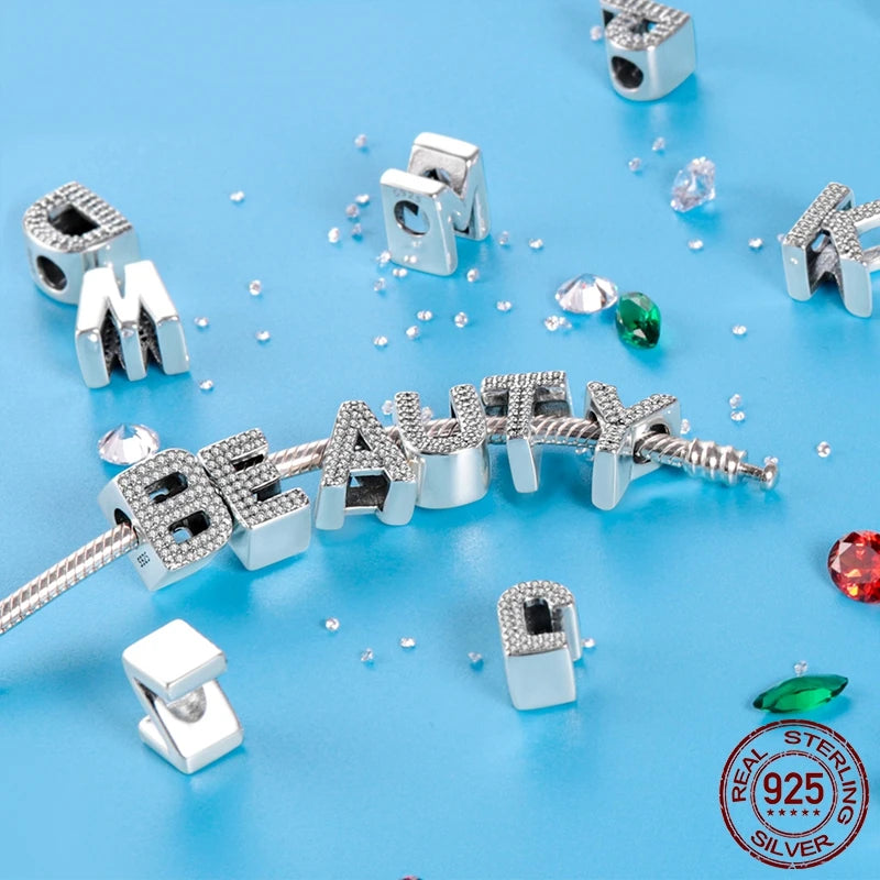 925 Sterling Silver Alphabet Bead Charm