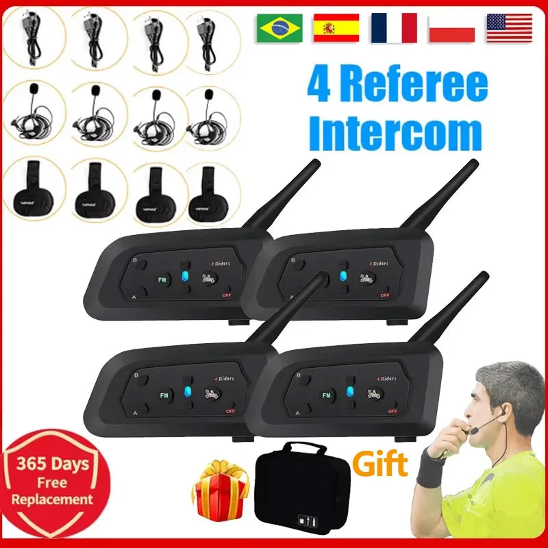4-Person Referee Intercom Headset V4C 1200m Full Duplex Bluetooth