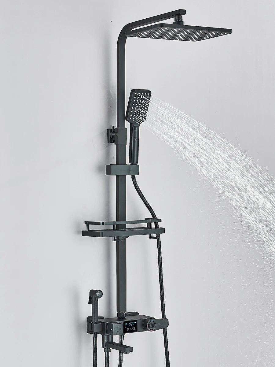 Black Digital Display Thermostatic Shower Faucet Set