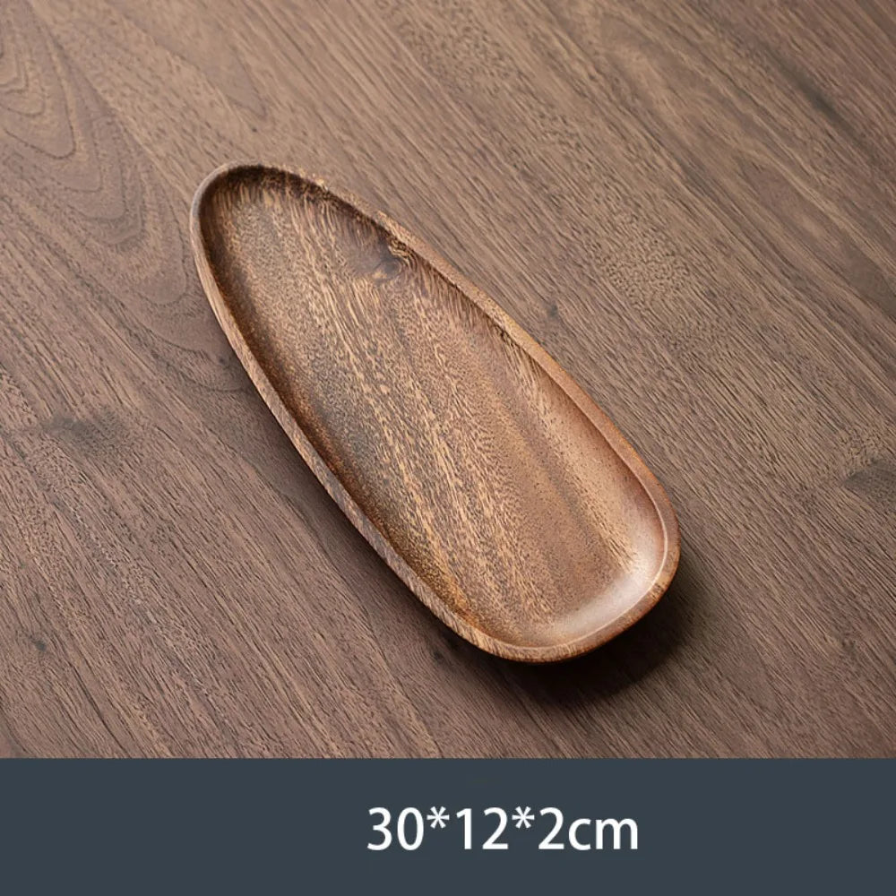 Walnut Round and Leaf Tea Tray, Retro Wooden Serving Platter
