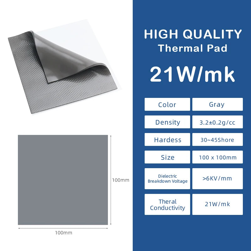 Soft 21W/mk Thermal Pad for CPU GPU Heatsink Cooling Conductive Silicone Pad High Performance Thermal Silicone Pad for PS4 SSDs