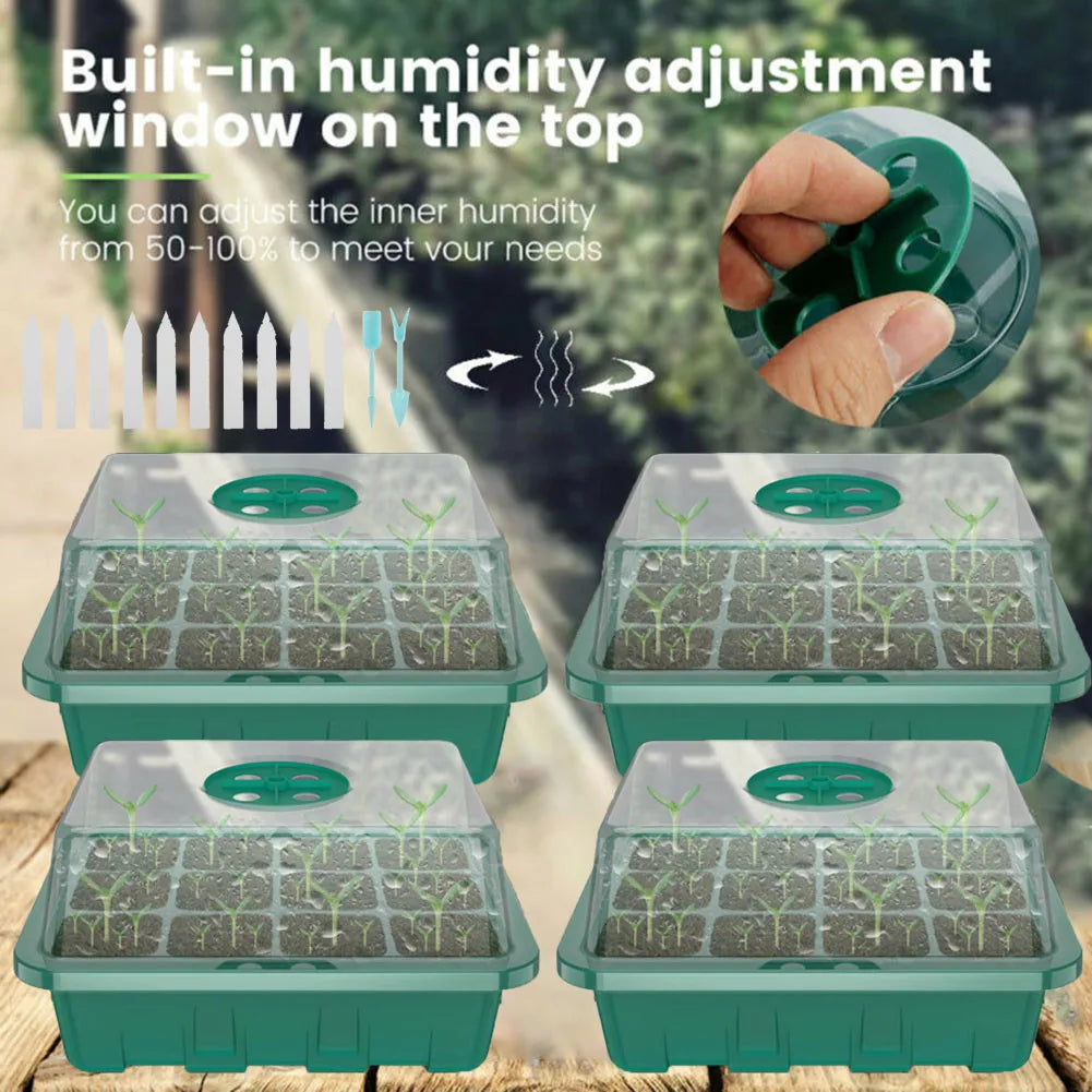 4-Pack Mini Greenhouse Seed Trays with 12 Cells Each