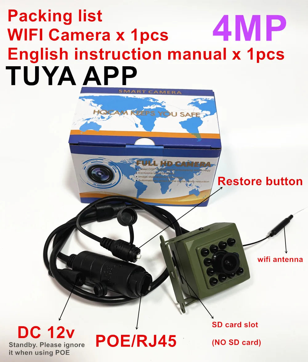 Tuya 6MP/4MP Mini WiFi POE IP Camera with Motion Detection