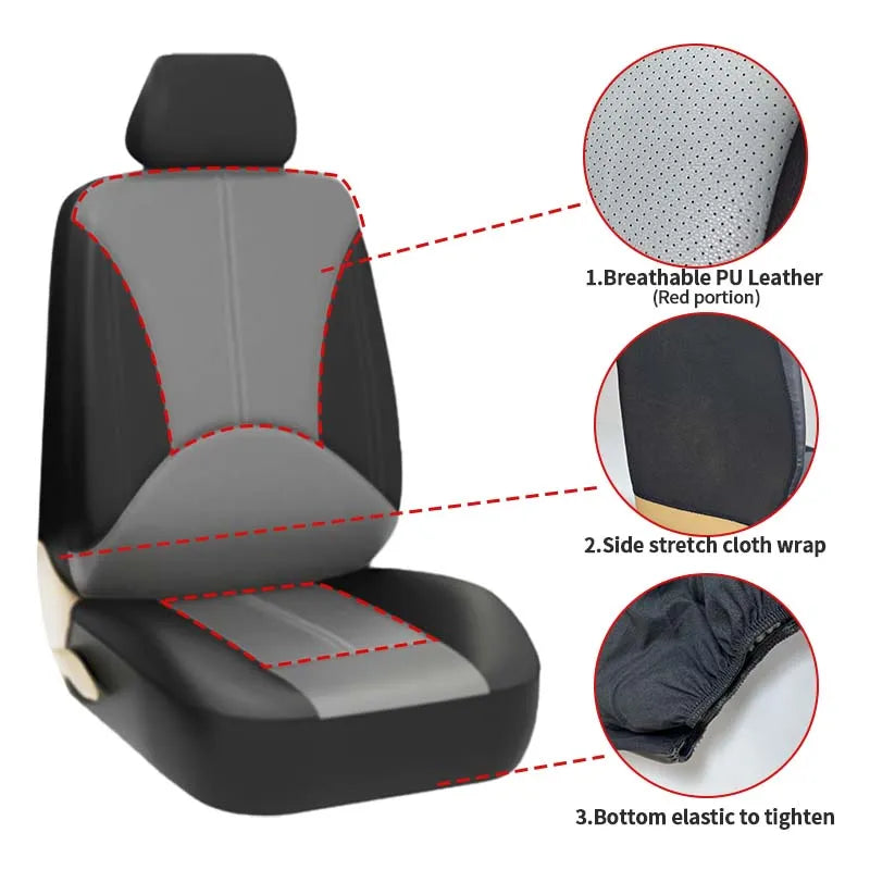 PU Leather Car Seat Cover Set Breathable Vehicle Seat Cushion Full Surround Cover for Car Compatible with Airbag Fit 5-Seat Auto