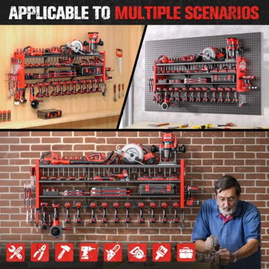 49.8" Wall Mount Power Tool Organizer with 14 Drill Holders