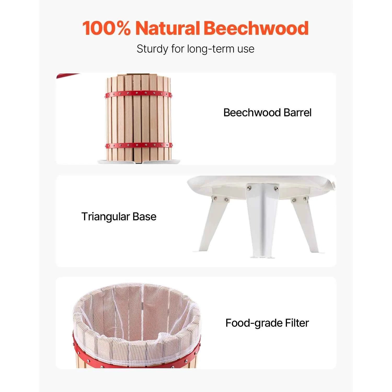 18L Solid Wood Fruit Wine Press with Handle