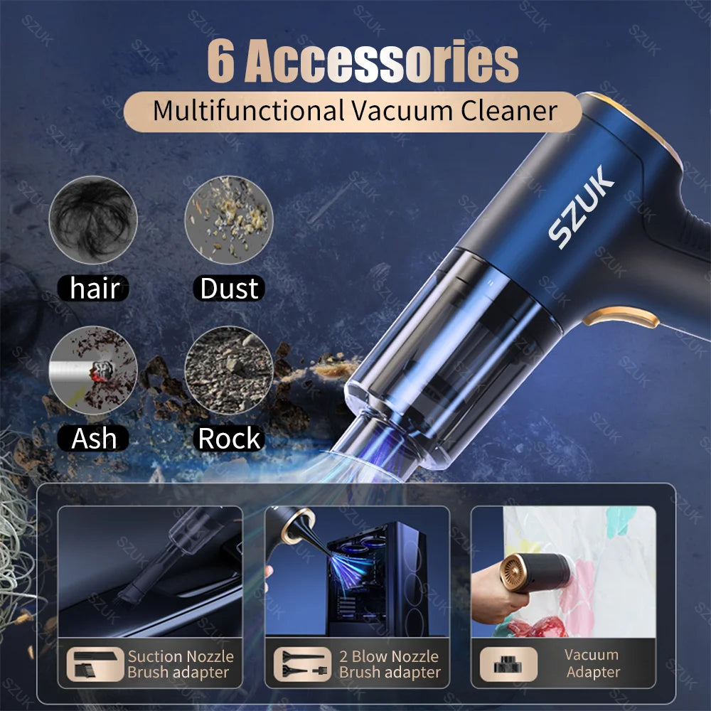 SZUK 98000PA Car Vacuum Cleaner Mini Powerful Cleaning Machine Strong Suction Handheld for Car Wireless Portable Home Appliance