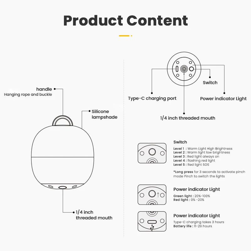 Rechargeable LED Camping Lantern for Hiking and Outdoor Use