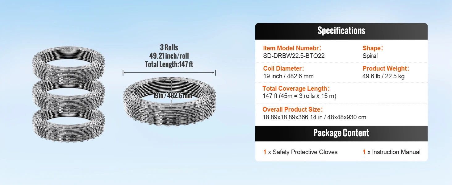 SucceBuy Razor Wires Razor Barbed Wire Razor Wire Fencing Fence Double Spiral Barbed Wire Galvanized Wire Rolls Razor for Garden