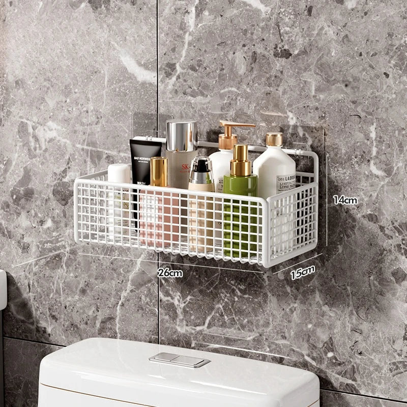 Bathroom Organiser Multifunctional Toiletries Organiser No-Punch Bathroom Shelf Bathroom Kitchen Wall Mount Storage Rack