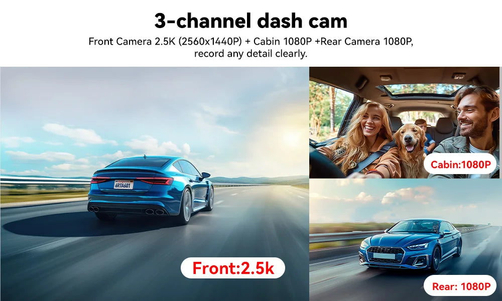 REDTIGER A6 4K 3-Channel Dash Cam with GPS and WiFi