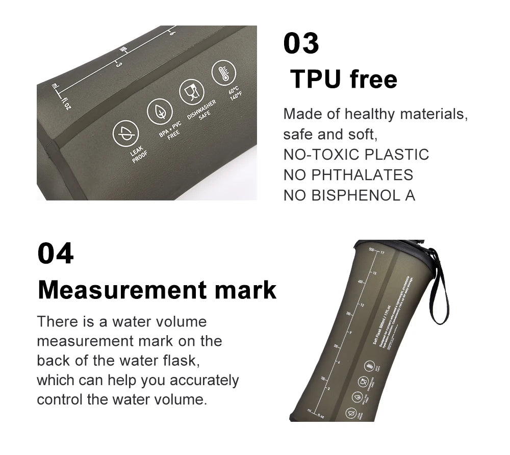 Soft Water Bottle Foldable Flask for Outdoor Sports